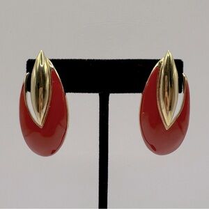 TRIFARI Vintage Gold-Tone Red Enamel Statement Earrings